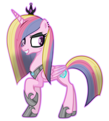 Size: 4000x4416 | Tagged: safe, artist:color-shine, artist:parclytaxel, idw, princess cadance, alicorn, pony, g4, reflections, spoiler:comic, absurd resolution, alternate hairstyle, base used, crown, dark mirror universe, ear piercing, earring, evil, evil cadance, eyeliner, female, jewelry, makeup, mare, piercing, raised hoof, regalia, slender, solo, thin, vector