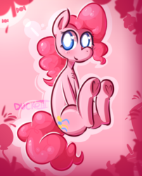 Size: 798x987 | Tagged: dead source, safe, artist:duckoiii, pinkie pie, earth pony, pony, g4, chest fluff, cute, diapinkes, female, heart, heart eyes, hoof heart, looking at you, sitting, smiling, solo, white pupils, wingding eyes
