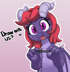Size: 2190x2270 | Tagged: safe, artist:pabbley, oc, oc only, oc:quick draw, dragon, cute, dialogue, high res, ocbetes, solo, species swap, wacom stylus