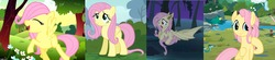 Size: 2259x500 | Tagged: safe, screencap, fluttershy, bat pony, bird, butterfly, duck, pegasus, pony, snake, bats!, g4, it ain't easy being breezies, the cutie mark chronicles, the last problem, age progression, bat ponified, cute, female, filly, filly fluttershy, flutterbat, older, older fluttershy, race swap, shyabetes, so many wonders, solo, younger