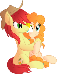Size: 6372x8346 | Tagged: safe, artist:cyanlightning, bright mac, pear butter, earth pony, pony, g4, .svg available, absurd resolution, blushing, cute, duo, ear fluff, female, hat, hug, hug from behind, male, mare, ship:brightbutter, shipping, simple background, smiling, stallion, straight, transparent background, vector