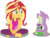 Size: 3712x2806 | Tagged: safe, artist:marcorulezzz, artist:red4567, edit, editor:slayerbvc, vector edit, spike, spike the regular dog, sunset shimmer, dog, equestria girls, g4, my little pony equestria girls: choose your own ending, wake up!, wake up!: rainbow dash, barefoot, clothes, crossed legs, feet, geode of empathy, high res, magical geodes, missing accessory, pants, pawstand, simple background, sitting, transparent background, upside down, vector, yoga, yoga pants