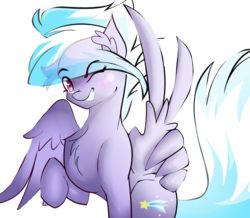Size: 2779x2425 | Tagged: safe, artist:asimplerarity, cloudchaser, pegasus, pony, g4, blushing, chest fluff, female, high res, mare, raised hoof, simple background, sitting, smiling, solo, transparent background, wing hands, wings