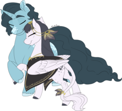 Size: 1713x1564 | Tagged: safe, artist:mythpony, oc, oc only, oc:barrett, oc:tessa, pegasus, pony, unicorn, cloak, clothes, female, male, mare, simple background, stallion, transparent background