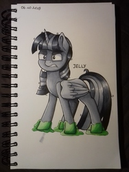 Size: 3264x2448 | Tagged: safe, artist:jellysketch, twilight sparkle, alicorn, pony, g4, angry, female, food, high res, inktober, inktober 2019, jelly, marker drawing, open mouth, save, solo, traditional art, trapped, twilight sparkle (alicorn), wings