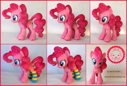Size: 2500x1711 | Tagged: safe, artist:lioncubcreations, pinkie pie, earth pony, pony, g4, clothes, female, irl, multiple views, photo, plushie, pony plushie, socks, solo, striped socks