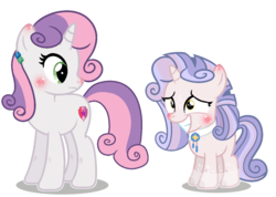 Size: 1200x856 | Tagged: safe, artist:star-gaze-pony, sweetie belle, oc, oc:roulade mi bella, pony, unicorn, g4, base used, female, filly, mother and daughter, offspring, parent:biscuit, parent:sweetie belle, simple background, transparent background