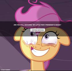 Size: 948x944 | Tagged: safe, edit, edited screencap, screencap, scootaloo, pony, g4, sleepless in ponyville, bloodshot eyes, cropped, faic, female, floppy ears, gritted teeth, messy, messy mane, netflix, solo, stressed, tired