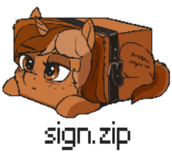 Size: 749x683 | Tagged: safe, artist:shydale, oc, oc only, oc:sign, pony, unicorn, .zip, archived, belt, cube, female, pixelated, pony cube, shape change, simple background, solo, text, wat, white background, winrar