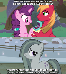 Size: 1280x1440 | Tagged: safe, edit, edited screencap, screencap, big macintosh, marble pie, sugar belle, earth pony, pony, g4, hearthbreakers, the big mac question, answer, approval, bittersweet, caption, engagement ring, female, headcanon, heartwarming, hope, i want my beloved to be happy, intertwined trees, just friends, male, marriage proposal, moving on, question, ship:sugarmac, shipping, stallion, straight, tree, will you marry me