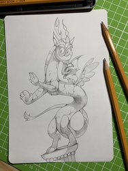 Size: 1536x2048 | Tagged: safe, artist:share dast, discord, draconequus, g4, inktober, inktober 2019, male, solo, statue, traditional art