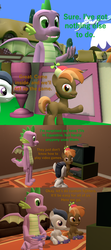 Size: 1920x4320 | Tagged: safe, artist:papadragon69, button mash, rumble, spike, dragon, pony, comic:spike's cyosa, g4, 3d, comic, cyoa, male, older, older spike, source filmmaker, teenage spike, teenager, television, video game, winged spike, wings