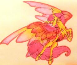 Size: 1024x858 | Tagged: safe, artist:oneiria-fylakas, oc, oc only, oc:himi, original species, ytar, female, solo, traditional art, transparent wings, wings