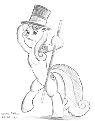 Size: 1100x1400 | Tagged: safe, artist:rockhoppr3, sweetie belle, pony, unicorn, g4, growing up is hard to do, bipedal, cane, female, hat, mare, older, older sweetie belle, solo, top hat
