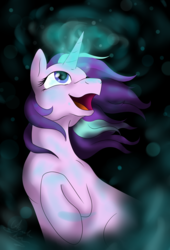 Size: 4234x6236 | Tagged: safe, artist:spacesheep-art, starlight glimmer, pony, unicorn, g4, absurd resolution, female, glowing horn, horn, magic, mare, open mouth, raised hoof, solo, windswept mane