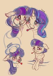 Size: 2480x3508 | Tagged: safe, artist:tony-retro, starlight glimmer, twilight sparkle, pony, unicorn, g4, backwards thermometer, blushing, floppy ears, high res, sick, sketch, thermometer