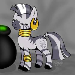 Size: 894x894 | Tagged: dead source, safe, artist:starriglo, zecora, pony, zebra, g4, abstract background, cauldron, cutie mark, eyes closed, female, inktober, inktober 2019, mare, solo