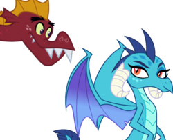 Size: 966x786 | Tagged: safe, artist:dashiesparkle edit, edit, garble, princess ember, dragon, dragon quest, g4, triple threat, dragoness, female, male, ship:emble, shipping, simple background, straight, transparent background, vector