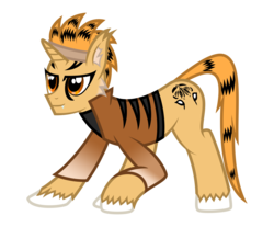 Size: 2900x2400 | Tagged: safe, artist:deroach, oc, oc only, oc:t'gran, pony, unicorn, equestria project humanized, cheek fluff, clothes, cutie mark, ear fluff, fanfic, fanfic art, fangs, high res, male, show accurate, simple background, solo, stallion, transparent background, unshorn fetlocks