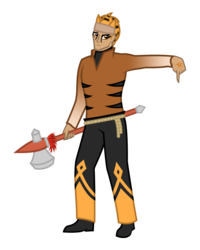 Size: 4000x5000 | Tagged: safe, artist:deroach, oc, oc only, oc:t'gran, human, equestria project humanized, abstract background, clothes, fanfic, fanfic art, hammer, humanized, male, show accurate, simple background, solo, transparent background, war hammer, weapon