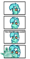 Size: 4650x9101 | Tagged: safe, artist:witchtaunter, lyra heartstrings, pony, unicorn, g4, absurd resolution, comic, female, hand, meme, ponified meme, solo, suddenly hands, the fourth wall cannot save you, vibe check, you think you're safe