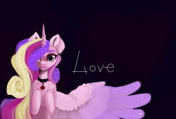 Size: 4000x2700 | Tagged: safe, artist:livitoza, princess cadance, alicorn, pony, g4, black background, collar, cute, female, jewelry, looking at you, pendant, simple background, solo