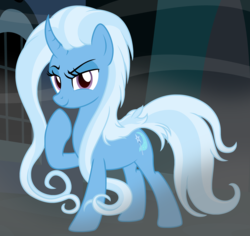Size: 2291x2160 | Tagged: safe, artist:badumsquish, derpibooru exclusive, trixie, monster pony, object pony, oboroguruma, original species, pony, youkai, g4, alternate hairstyle, canterlot, curved horn, dark, dreamworks face, female, fog, frown, full moon, grin, high res, horn, impossibly long hair, looking at you, mare, moon, night, ponified, pony form, prehensile mane, shapeshifting, show accurate, smiling, smug, species swap, spooky, street
