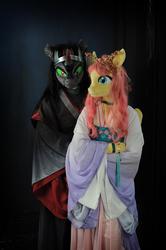 Size: 900x1353 | Tagged: safe, artist:essorille, fluttershy, king sombra, anthro, g4, clothes, fursuit, irl, kimono (clothing), photo
