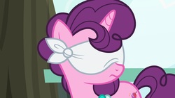 Size: 1920x1080 | Tagged: safe, screencap, sugar belle, pony, g4, the big mac question, blindfold, female, mare, solo
