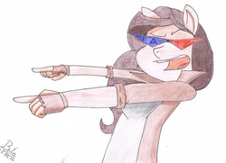 Size: 2182x1582 | Tagged: safe, artist:cypisek95, oc, oc only, anthro, 3d glasses, female, open mouth, simple background, traditional art, white background