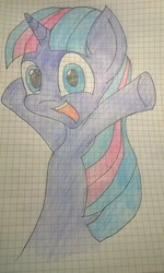 Size: 1456x2424 | Tagged: safe, artist:cypisek95, earth pony, pony, female, filly, foal, graph paper, hooves, lined paper, open mouth, simple background, solo, traditional art, white background