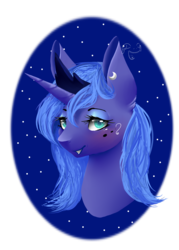 Size: 909x1268 | Tagged: safe, artist:fixielle, princess luna, pony, g4, blushing, bust, female, oval, partial background, solo