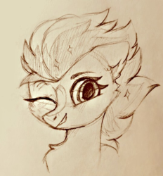 Size: 539x580 | Tagged: safe, artist:raily, pony, bust, one eye closed, sketch, solo, wink