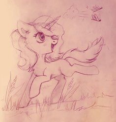 Size: 1028x1090 | Tagged: safe, artist:raily, insect, pony, unicorn, sketch, solo
