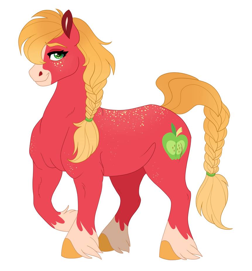 2163635 - safe, artist:cascayd, big macintosh, earth pony, pony, g4, braid,  female, gender headcanon, honeycrisp blossom, lgbt, lgbt headcanon,  macareina, simple background, trans female, trans mare big mac,  transgender, white background - Derpibooru