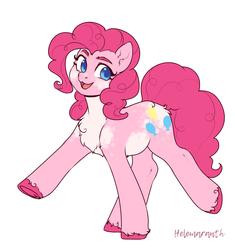 Size: 3057x3254 | Tagged: safe, artist:helemaranth, pinkie pie, earth pony, pony, rcf community, g4, chest fluff, coat markings, colored pupils, cute, dappled, diapinkes, female, high res, mare, open mouth, pale belly, simple background, solo, unshorn fetlocks, white background
