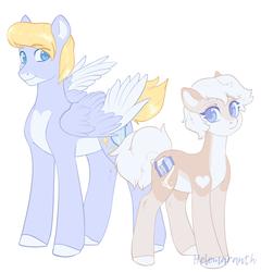 Size: 3656x3808 | Tagged: safe, artist:helemaranth, oc, oc only, earth pony, pegasus, pony, rcf community, duo, female, high res, male, mare, pale belly, simple background, stallion, white background