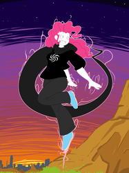 Size: 1234x1654 | Tagged: safe, artist:reiduran, pinkie pie, human, g4, clothes, female, flying, god tier, hero of space, homestuck, hoodie, humanized, looking at you, open mouth, pants, shirt, shoes, smiling, solo