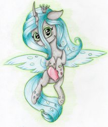 Size: 2144x2512 | Tagged: safe, queen chrysalis, changeling, changeling queen, g4, crown, cute, cutealis, daaaaaaaaaaaw, female, former queen chrysalis, heart, high res, jewelry, regalia, solo, traditional art