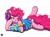 Size: 11485x8546 | Tagged: safe, artist:radiancebreaker, pinkie pie, earth pony, pony, g4, absurd resolution, clothes, dress, female, headphones, mare, prone, simple background, skirt, solo, white background