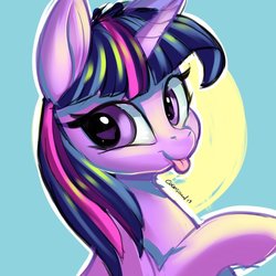 Size: 1024x1024 | Tagged: safe, artist:ask-colorsound, twilight sparkle, pony, g4, :p, bust, cute, female, mare, solo, tongue out, twiabetes