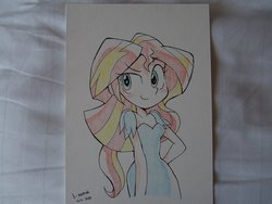 Size: 4096x3072 | Tagged: safe, artist:k-nattoh, sunset shimmer, equestria girls, g4, blushing, clothes, dress, irl, photo, smiling, solo, traditional art