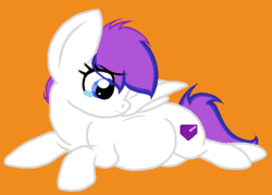 Size: 648x463 | Tagged: safe, artist:xxzebra-printxx, oc, oc:amethyst, pegasus, pony, base used, belly, crying, female, looking at belly, mare, orange background, pregnant, prone, simple background, worried