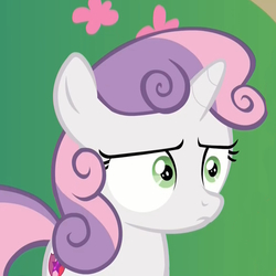 Size: 1049x1049 | Tagged: safe, edit, edited screencap, screencap, sweetie belle, pony, unicorn, g4, the big mac question, cropped, cutie mark, female, filly, reaction image, solo, the cmc's cutie marks