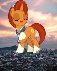 Size: 2400x3000 | Tagged: safe, artist:dashiesparkle, artist:thegiantponyfan, stellar flare, pony, unicorn, g4, city, female, giant pony, giant stellar flare, giant unicorn, giantess, high res, highrise ponies, irl, macro, mare, photo, ponies in real life