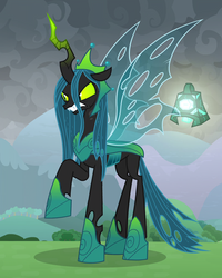 Size: 816x1020 | Tagged: safe, screencap, queen chrysalis, changeling, changeling queen, g4, the ending of the end, annoyed, armor, cropped, fangs, female, former queen chrysalis, glare, grogar's bell, hoof shoes, insect wings, raised hoof, snarling, solo, ultimate chrysalis, wings