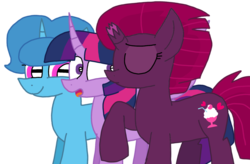 Size: 1650x1080 | Tagged: safe, artist:徐詩珮, fizzlepop berrytwist, spring rain, tempest shadow, twilight sparkle, alicorn, pony, unicorn, g4, bisexual, broken horn, female, horn, kissing, lesbian, mare, polyamory, ship:springlight, ship:springshadow, ship:tempestlight, shipping, simple background, springshadowlight, transparent background, twilight sparkle (alicorn), twilight sparkle gets all the mares