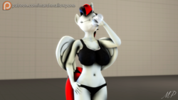 Size: 2560x1440 | Tagged: safe, artist:marshmallow-pone, oc, oc:vani, alicorn, anthro, 3d, anthro oc, armpits, belly button, big breasts, breasts, drinking, huge breasts, midriff, source filmmaker