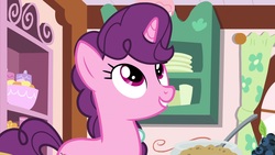 Size: 1920x1080 | Tagged: safe, screencap, sugar belle, pony, unicorn, g4, the big mac question, baking, cute, female, grin, kitchen, looking up, mare, smiling, solo