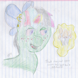 Size: 1884x1876 | Tagged: safe, artist:fallenpineapple, oc, oc:zorse, alicorn, pony, alicorn oc, colored, ear piercing, earring, jewelry, lined paper, magic, male, multicolored hair, mushroom, piercing, quality, stallion, traditional art